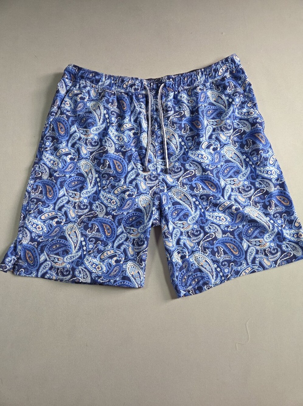 Peter Millar Swim Trunks Navy and Light Blue Paisley Seaside Label Large